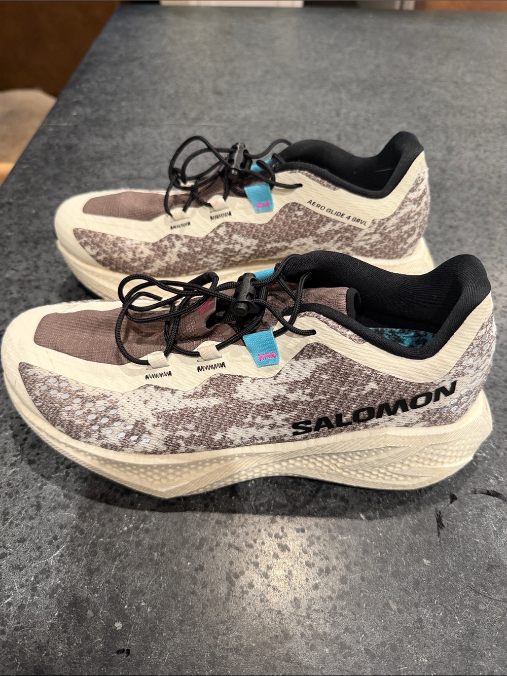 Salomon Women's Neutral-Stack Sneakers in Cream and Brown with Black Accents